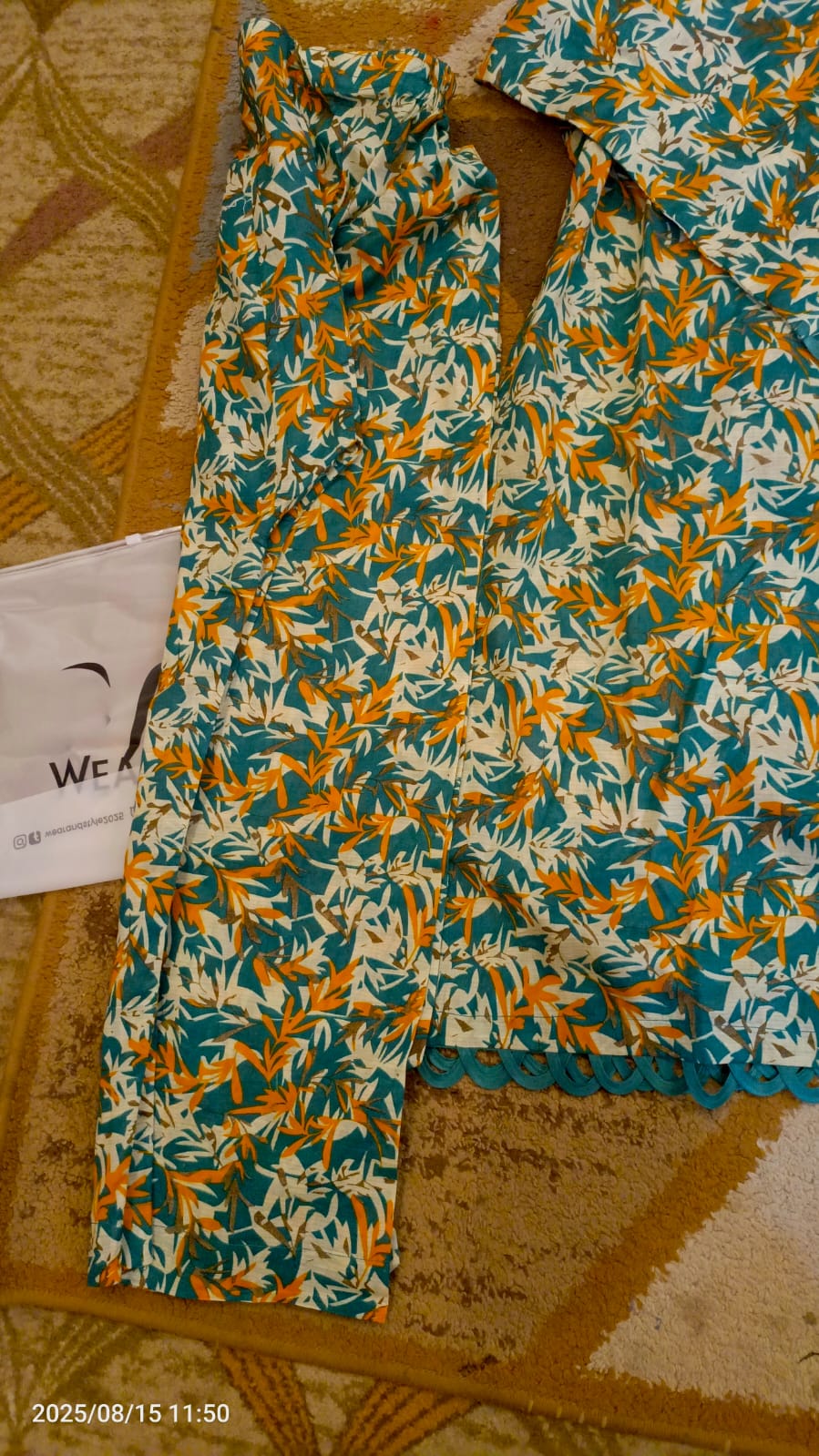 Mustard Leaf Print Two-Piece Suit