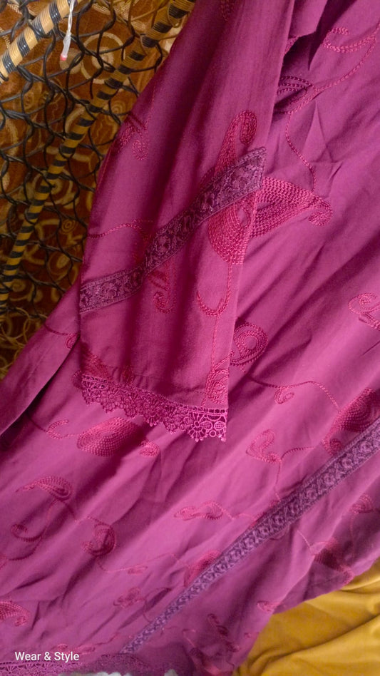 Elegant Maroon Embroidered Viscose Shirt – V-Neck