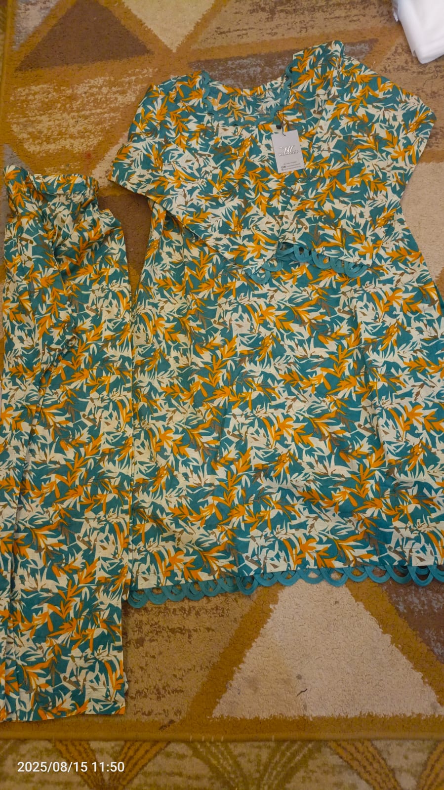 Mustard Leaf Print Two-Piece Suit