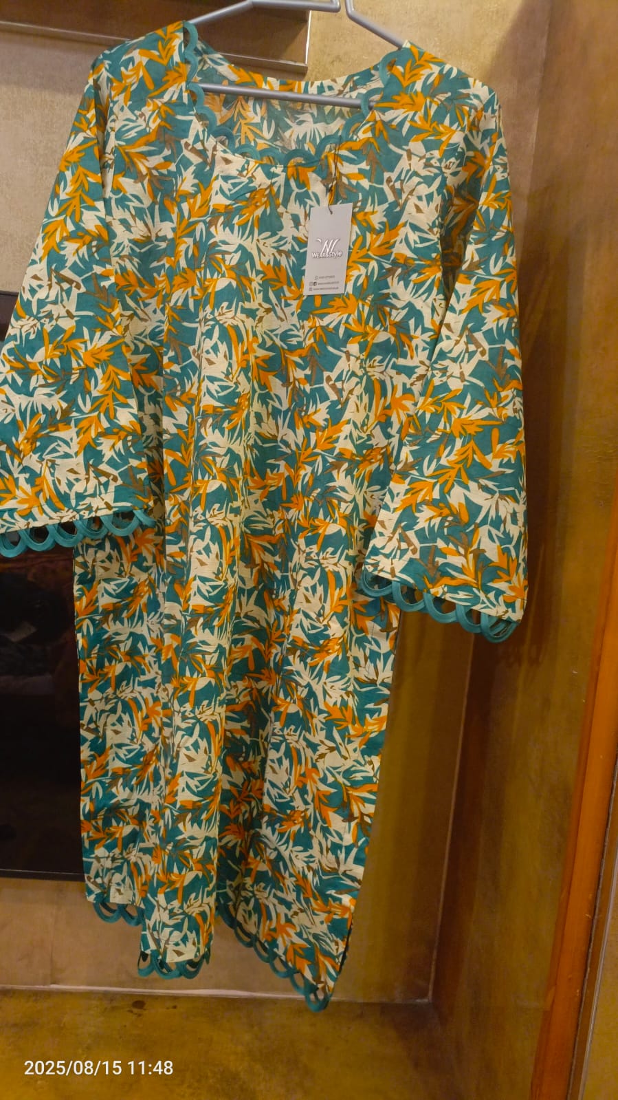 Mustard Leaf Print Two-Piece Suit