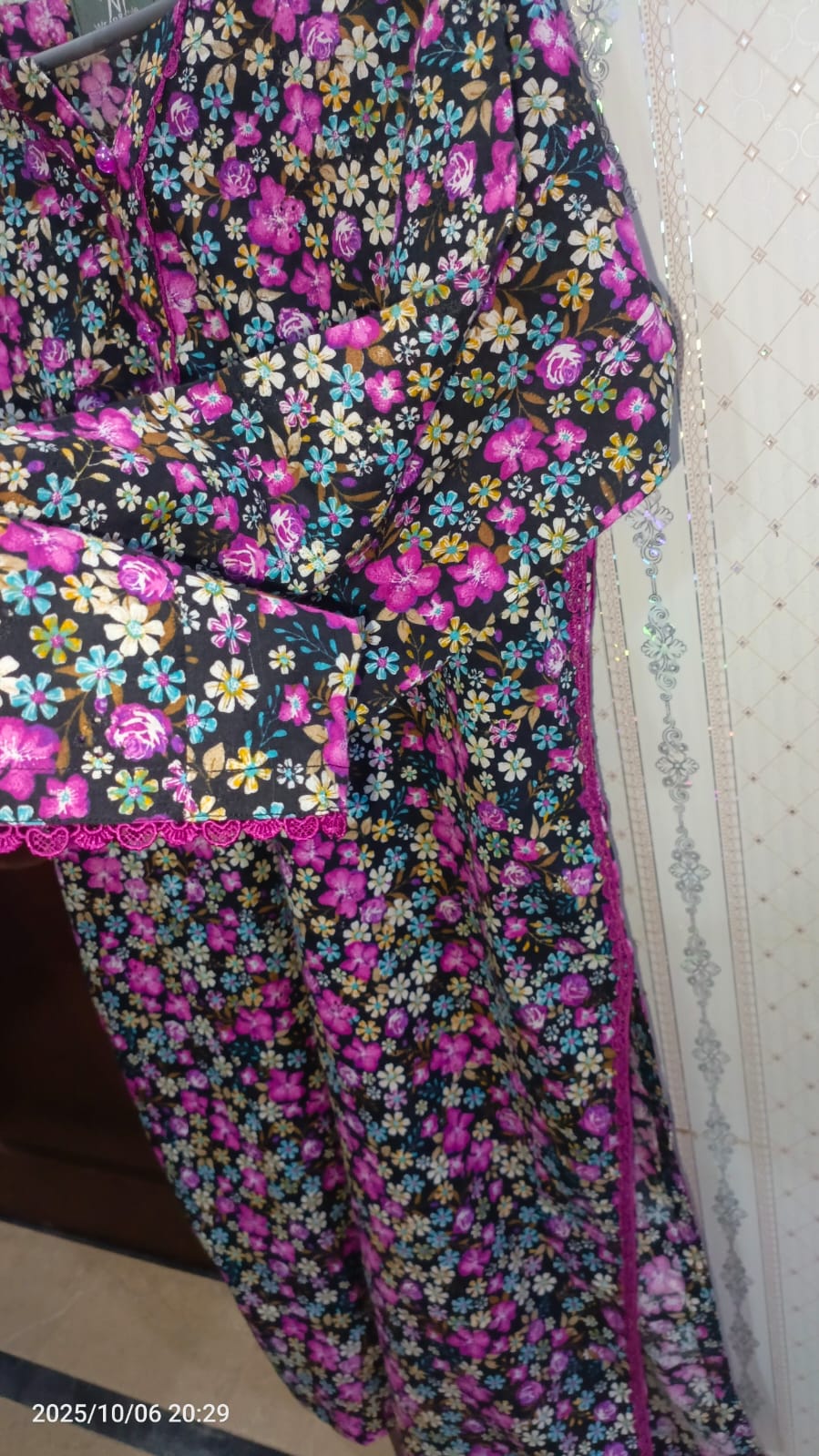 1 Piece Floral Embroided  Printed Cotton Shirt – Vibrant Pink & Yellow Accents