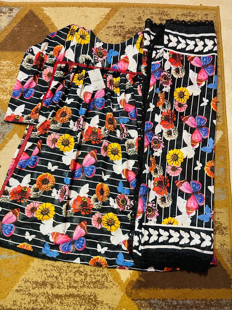 Elegant 3-Piece Baggy Style Frock Set with Plazo & Dupatta