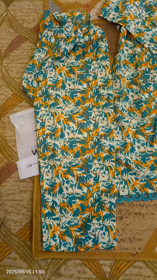 Tropical Breeze 2 Piece – Floral Printed Kurta with Scalloped Edging