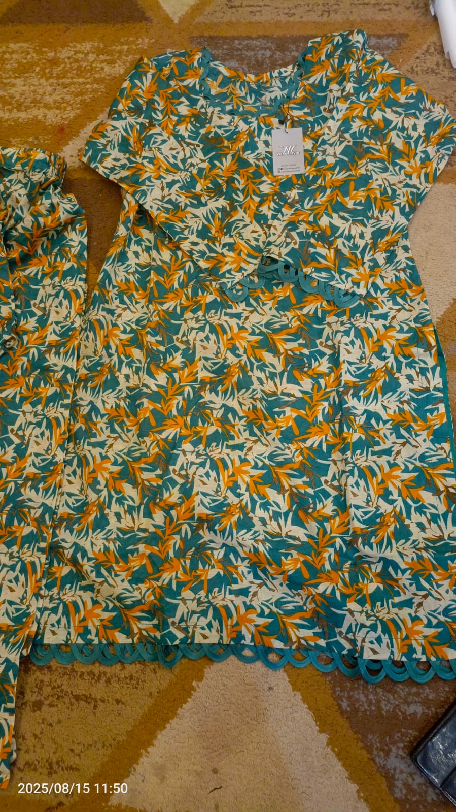 Mustard Leaf Print Two-Piece Suit