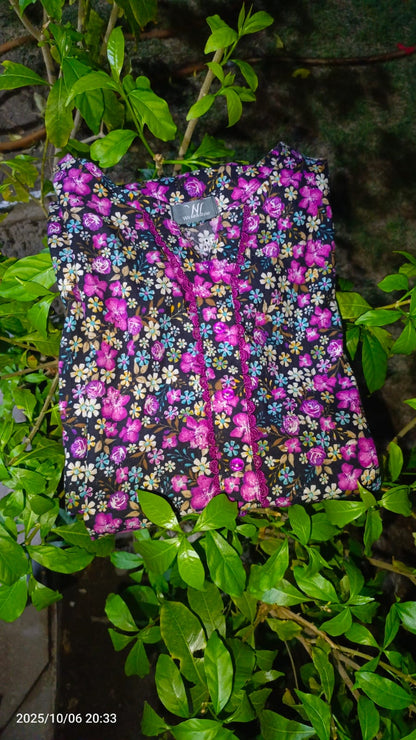 1 Piece Floral Embroided  Printed Cotton Shirt – Vibrant Pink & Yellow Accents