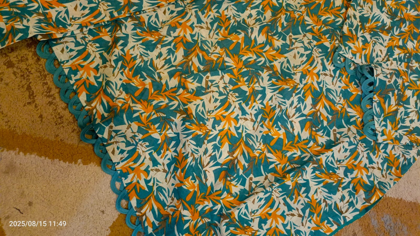 Mustard Leaf Print Two-Piece Suit