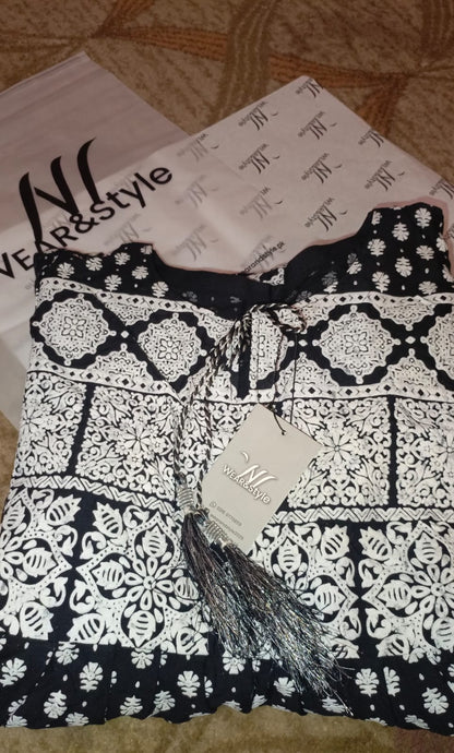 Black end White paste printed long-sleeve Frok