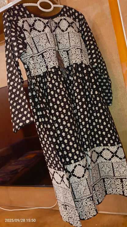 Black end White paste printed long-sleeve Frok