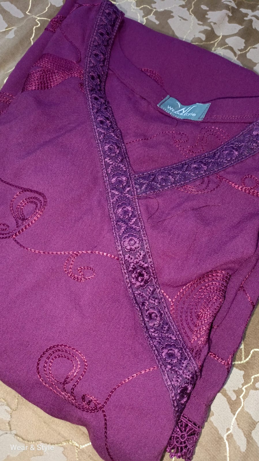 Elegant Maroon Embroidered Viscose Shirt – V-Neck
