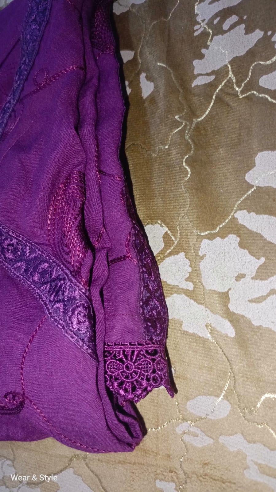 Elegant Maroon Embroidered Viscose Shirt – V-Neck