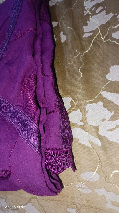 Elegant Maroon Embroidered Viscose Shirt – V-Neck