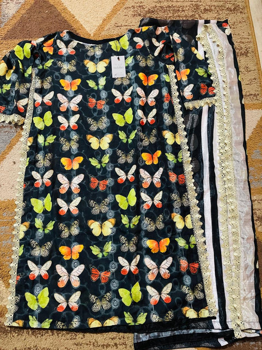 Straight Embroidered Shirt and Plazo With Silk Dupatta