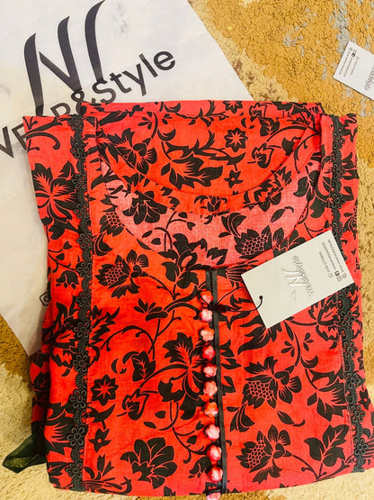 Floral Charm – Pink Printed Kurta with Lace Detailing pair with Plazo