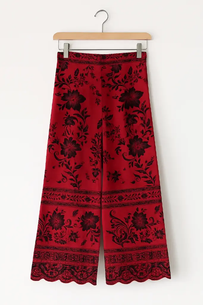 Deep Maroon Floral Printed Trouser