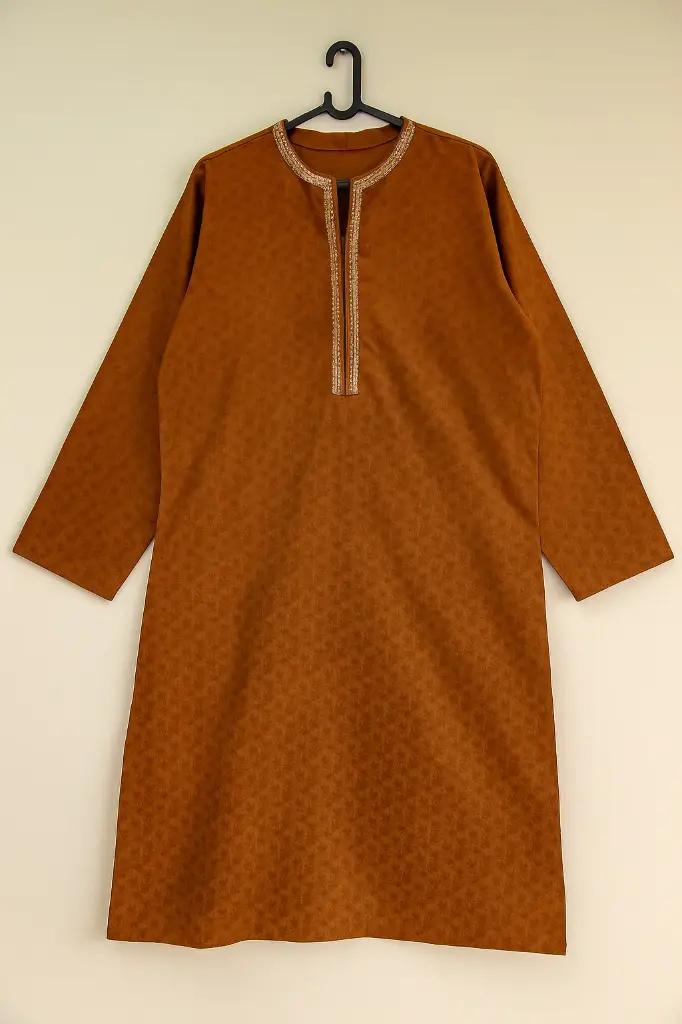 Embroided Mustard Brown Cotton Kurta with Black Floral Printed Shalwar