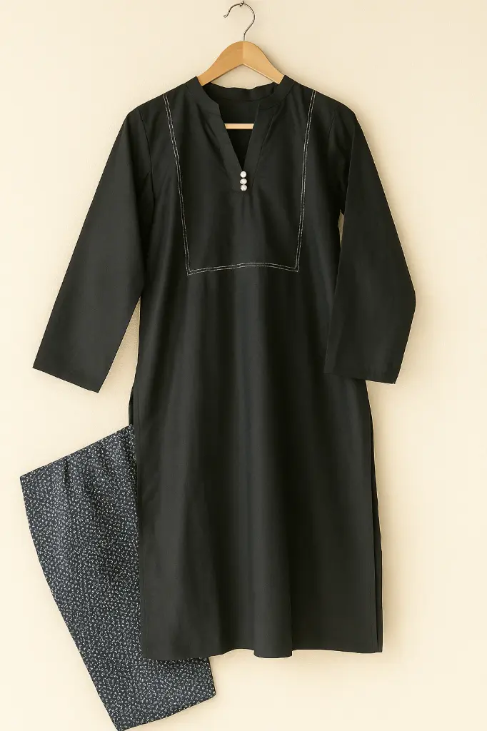 Black Kurta with Printed Shalwar