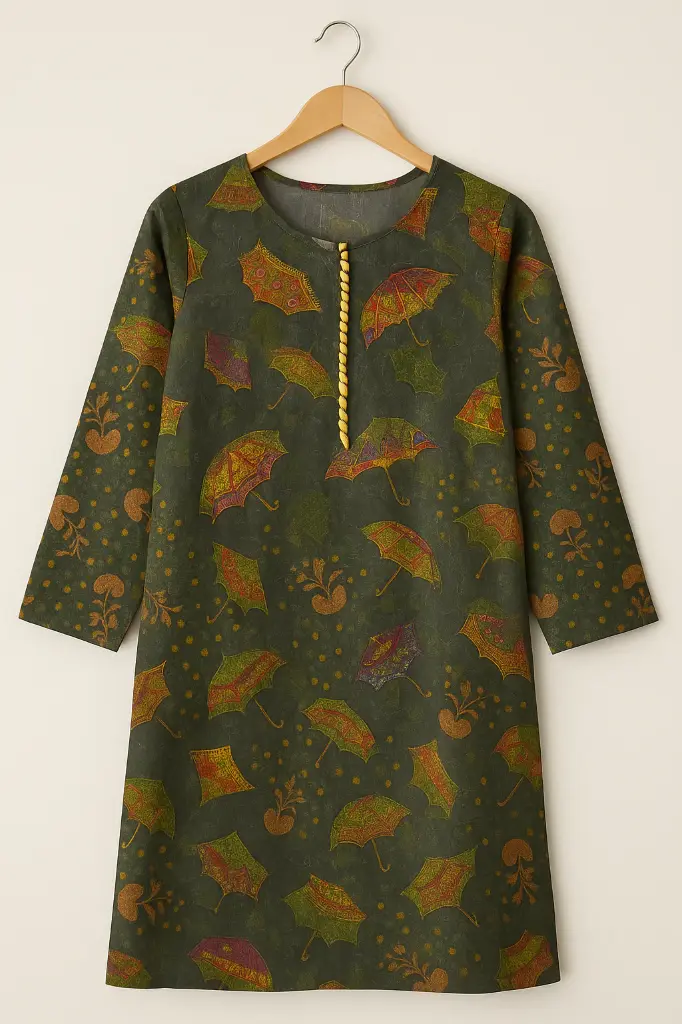 Olive Green Umbrella Print Kurt